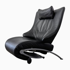 Fold -Out and Adjustable Wk Solo 699 Relaxation Armchair in Leather Black by Prof. Stefan Heiliger for Wk Living