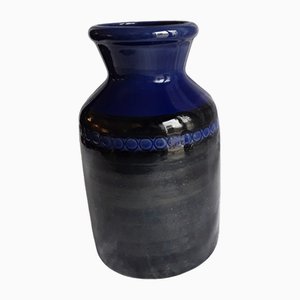 Jarrón vintage de cerámica en azul y antracita, años 70