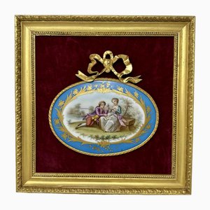 Antikes französisches handbemaltes Sevres Porzellan & Ormolu Vergoldeter Rahmen, 1800er