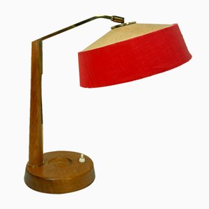 Wood and Brass Table Lamp attributed to Temde, 1960s