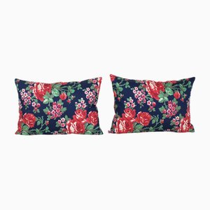 Bukhara Floral Blue Roller Printed Cushion Covers, 2010s, Set of 2