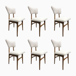 Mid-Century Cream Bouclé and Light Wood Dining Chairs, Europe, 1960s, Set of 6