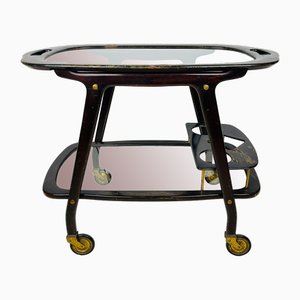 Mid-Century Wood and Glass Bar Cart Trolley by Ico Parisi for De Baggis, 1960s