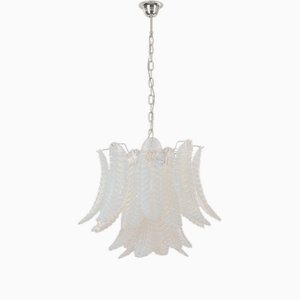 Murano Glass Leaves Opal Color Suspension Chandelier, Italy, 1990s