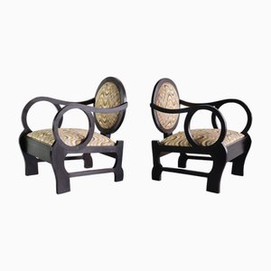 Set of Vintage Armchairs in Oak and Dedar Jacquard by Lajos Kozma, 1940s