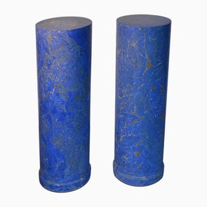 Italian Blue Marbled Scagliola Columns, Set of 2