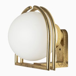 Wall Lamp in Brass and Opaline Glass, Italy, 1970s