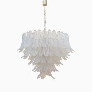 Murano Glass Leaves Opal Color Suspension Chandelier, Italy, 1990s