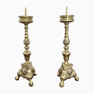 Antique Victorian Ornate Brass Pricket Candlestick, 1860, Set of 2