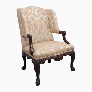 Antique Carved Mahogany Library Armchair in the Chippendale Style, 1880