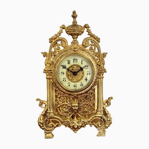 Horloge de Bureau Victorienne Antique en Laiton, 1880s