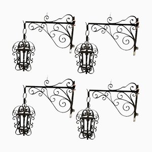 Large Vintage Sconces in Wrought Iron, 1950s, Set of 4