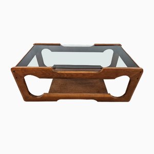 Tavolino da caffè in teak e vetro, Italia, anni '70