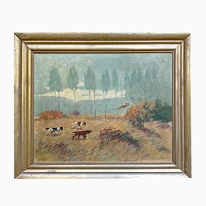Constant Freiherr von Byon, Hounds and Pheasant, Oil on Canvas, 20th Century, Framed