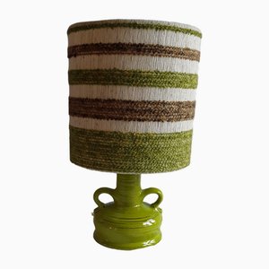 Vintage German Table Lamp with Green Ceramic Foot and a Suitable Original Fabric Screen, 1970s