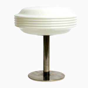 Large Mid-Century Nickel-Plated Metal Table Lamp with an Opal Glass Shade by Temde, 1960s