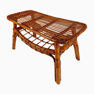 Mid-Century Riviera Coffee Table with Magazine Rack in Bamboo & Rattan, 1960s