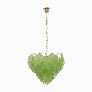 Suspension Chandelier in Murano Glass Leaves Green Color, Italy, 1990s