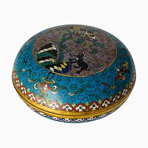 19th Century Cloisonné Box with Colored Flowers and Animals Pattern, China