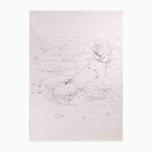 Anthony Roaland, El joven en el mar, dibujo a lápiz, 1980