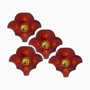 Varias lámparas de pared de cerámica roja con flores atribuidas a Hustadt Keramik, Alemania, 1970