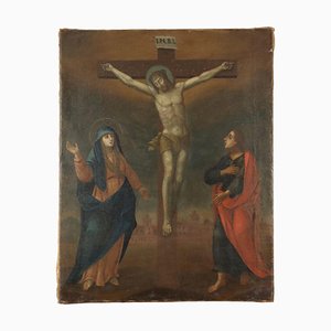Crucifixion with Mary and St. John, Oil on Canvas, Framed