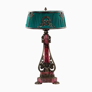 Large Table Lamp in Rhodonite and Silver from Nemirov-Kolodkin, Moscow, Russia, 1890s