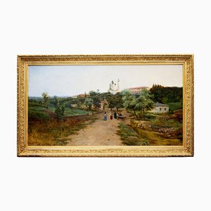 Impressionist Artist, Landscape with Road to the Pochaev Lavra, Oil on Canvas, Framed