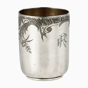 19th Century Silver Vodka Cup with Baroque Ligature by P. Ovchinnikov