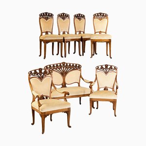 French Art Nouveau Style Living Room Set, 1905, Set of 7