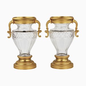 Jarrones de cristal y bronce dorado, finales del siglo XIX. Juego de 2