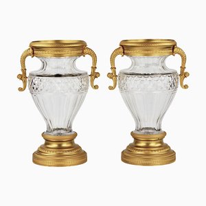 Vasen aus Kristallglas & Vergoldeter Bronze, Ende 19. Jh., 2er Set