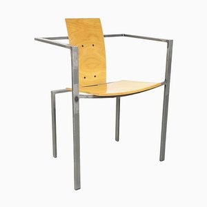 German Modern Squared Chair in Wood and Metal by Karl-Friedrich Foster Kkf, 1980s