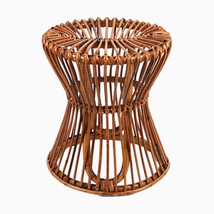 Mid-Century Rattan and Bamboo Stool or Side Table, Italy, 1960s