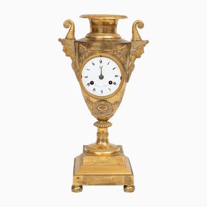 Antique French Empire Clock in Chiseled Gilded Bronze, Early 19th Century