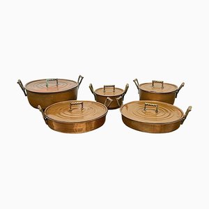 Early 20th Century French Copper Lidded Pots, Set of 5