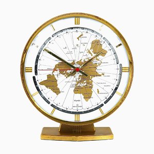 Large Kundo GMT World Time Zone Table Clock in Brass from Kieninger & Obergfell, 1960s