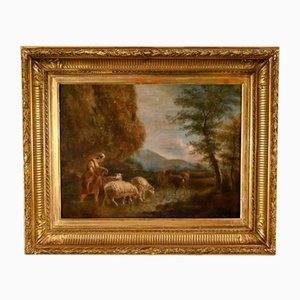Artista di scuola francese, Paesaggio, Primi del 1800, Olio su tavola, Con cornice