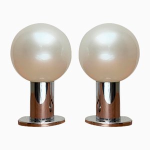 Vintage Space Age German Pearl Table Lamp in Chrome and Glass by Motoko Ishii for Staff, 1970s, Set of 2