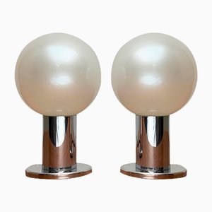 Vintage Space Age German Pearl Table Lamp in Chrome and Glass by Motoko Ishii for Staff, 1970s, Set of 2