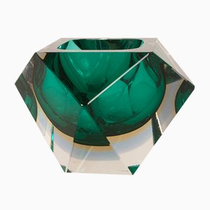Large Italian Diamond Cut Faceted Murano Glass Bowl by Flavio Poli