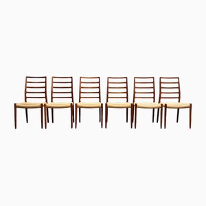 Mid-Century Danish Model 82 Chairs in Teak by Niels O. Møller for J.L. Møllers Møbelfabrik, 1950s, Set of 6