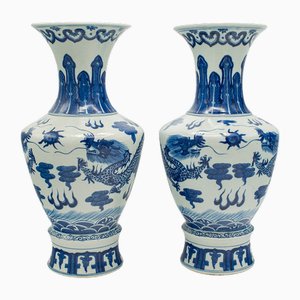 Vintage Art Deco Chinese Ceramic Baluster Vases, 1940s, Set of 2