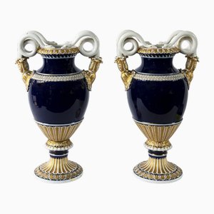 German Cobalt Blue Porcelain Vases by August Leuteritz for Meissen, 1890s, Set of 2