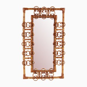 French Bamboo with Rattan Carved Mirror, 1960s