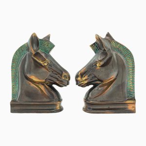 Vintage English Horse Bust Bookends in Cast Brass, 1970s, Set of 2