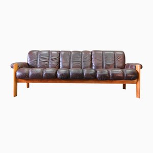 Mid-Century Teak and Leather 3-Seater Sofa from Ekornes, 1970s