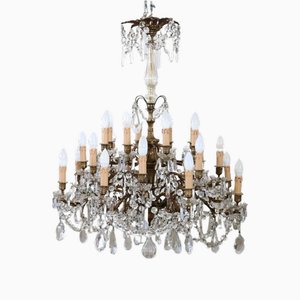 Large Bronze and Crystal Chandelier with 24 Bulbs, 1930s