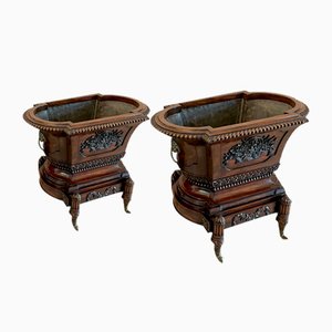 Victorian Freestanding Carved Mahogany Wine Coolers, 1880s, Set of 2