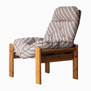 Comfortable Padded Lounge Chair in Pine Wood, 1970s